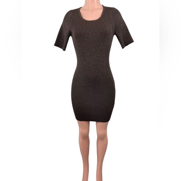 NWT MICHAEL‎ STARS Mae Scoop Neck Dress Size LARGE PETITE Chestnut Shimmer Brown - Picture 1 of 9